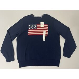 Chaps Sweater Mens Medium Blue DenimAmerican Flag Crewneck Pullover Knit USA NEW